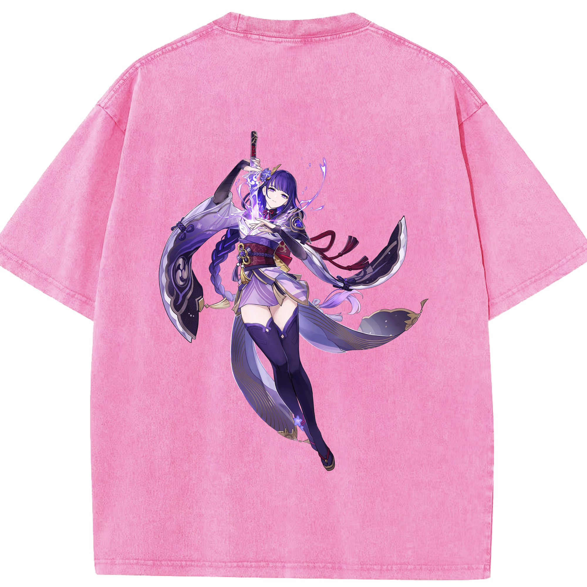 げんし神 雷電将軍 らいでんしょうぐん genshin Raiden Shogun 綿100% ヴィンテージ風 半袖Tシャツ（背面プリント）